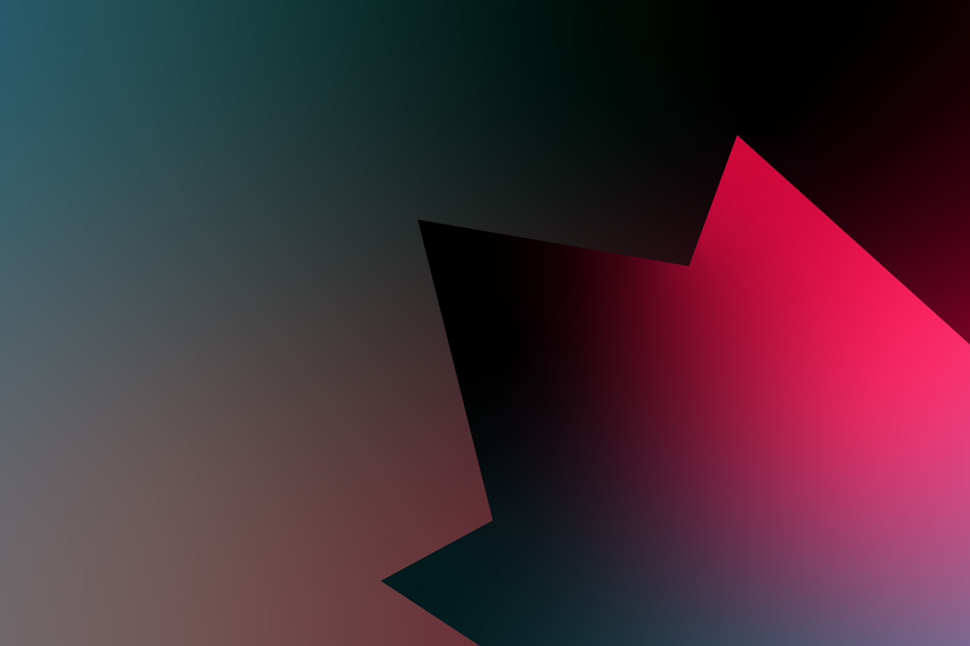 Abstract image featuring a geometric shape resembling a stylized maple leaf in red and black, set against a gradient background that transitions from teal and brown to dark black.