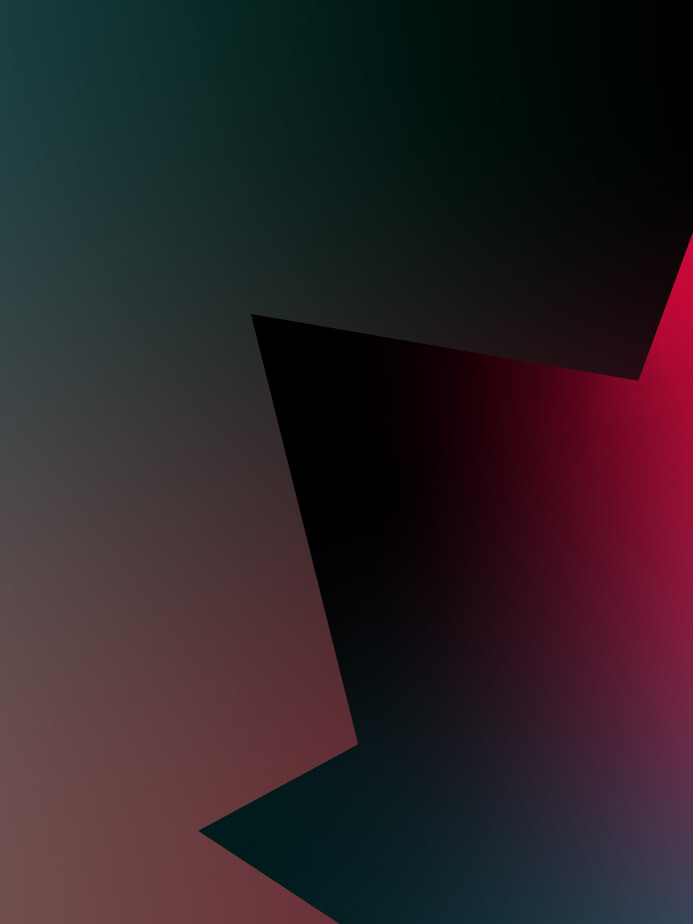 Abstract image featuring a geometric shape resembling a stylized maple leaf in red and black, set against a gradient background that transitions from teal and brown to dark black.