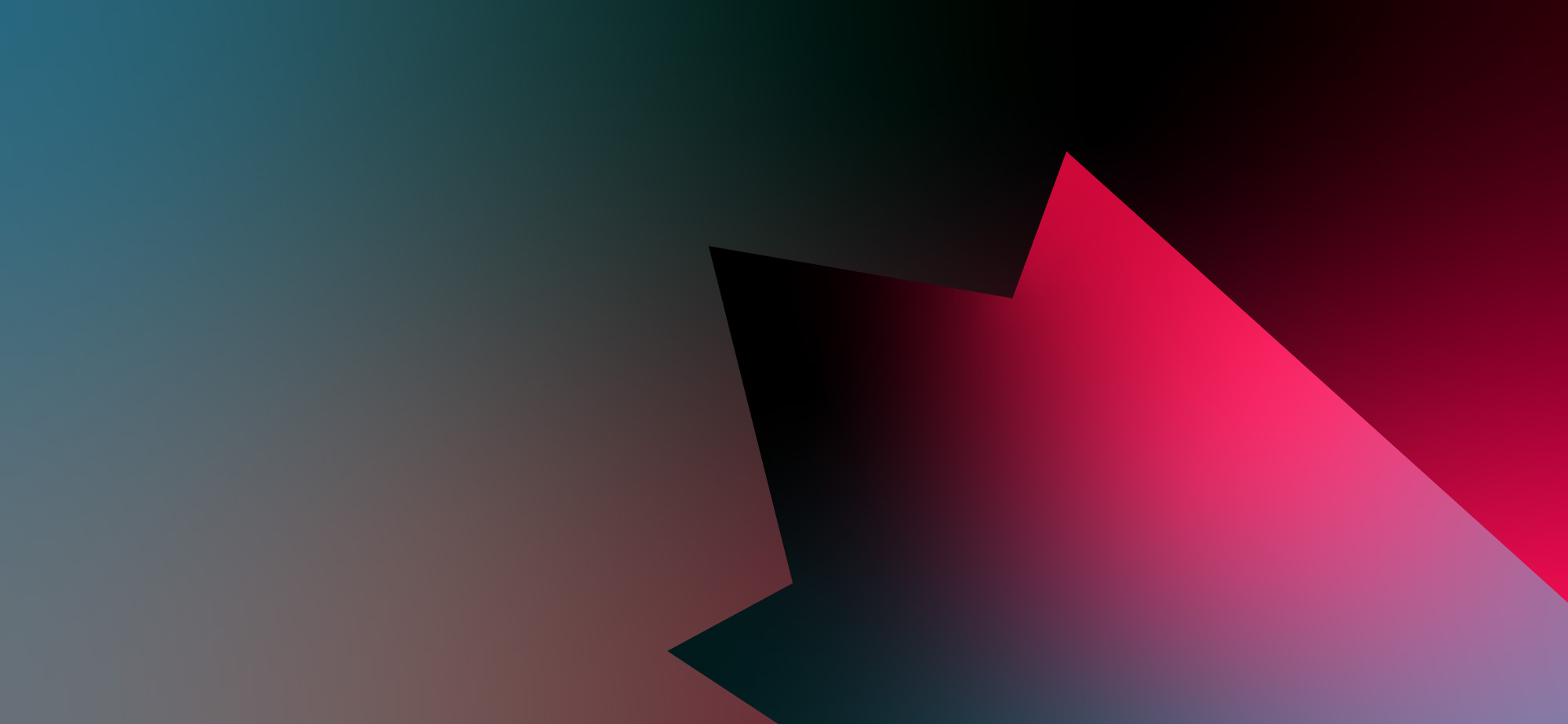 Abstract image featuring a geometric shape resembling a stylized maple leaf in red and black, set against a gradient background that transitions from teal and brown to dark black.